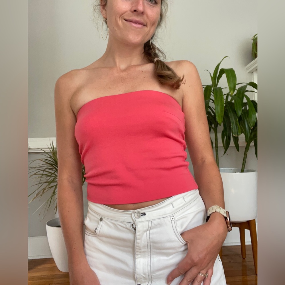 Jil Sander Coral Strapless Cropped Tube Top
